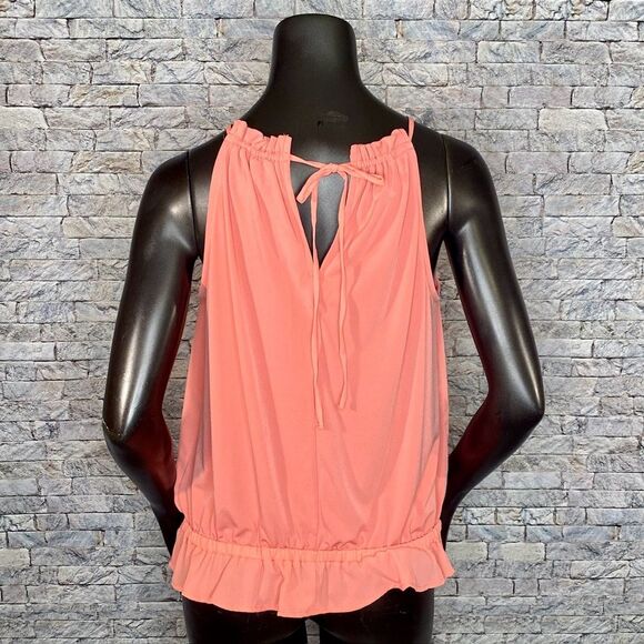 7th Avenue Coral Sleeveless Blouse Women's Size Medium Peplum Hem Lightweight - Picture 3 of 6